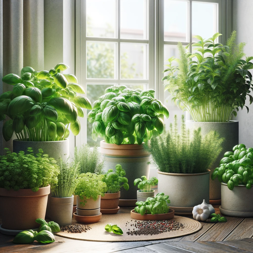 basil and parsley growing indoor